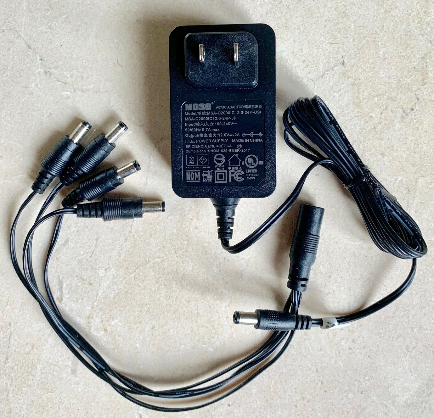 NEW Moso MSA-C2000IC12 12V 2A AC ADAPTER FOR Night Owl 5 MP Camera 4-Way Power Splitter power charger